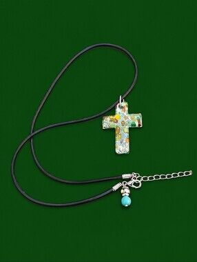 3/$30 Green Dichroic Glass Cross Rope Necklace